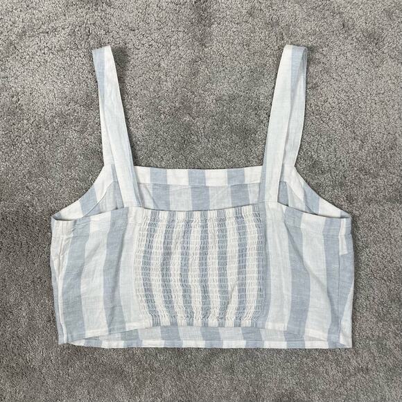 Madewell Linen Blend Abbie Crop Top in Blue White Stripe Size XL NWOT Coastal - Picture 4 of 8